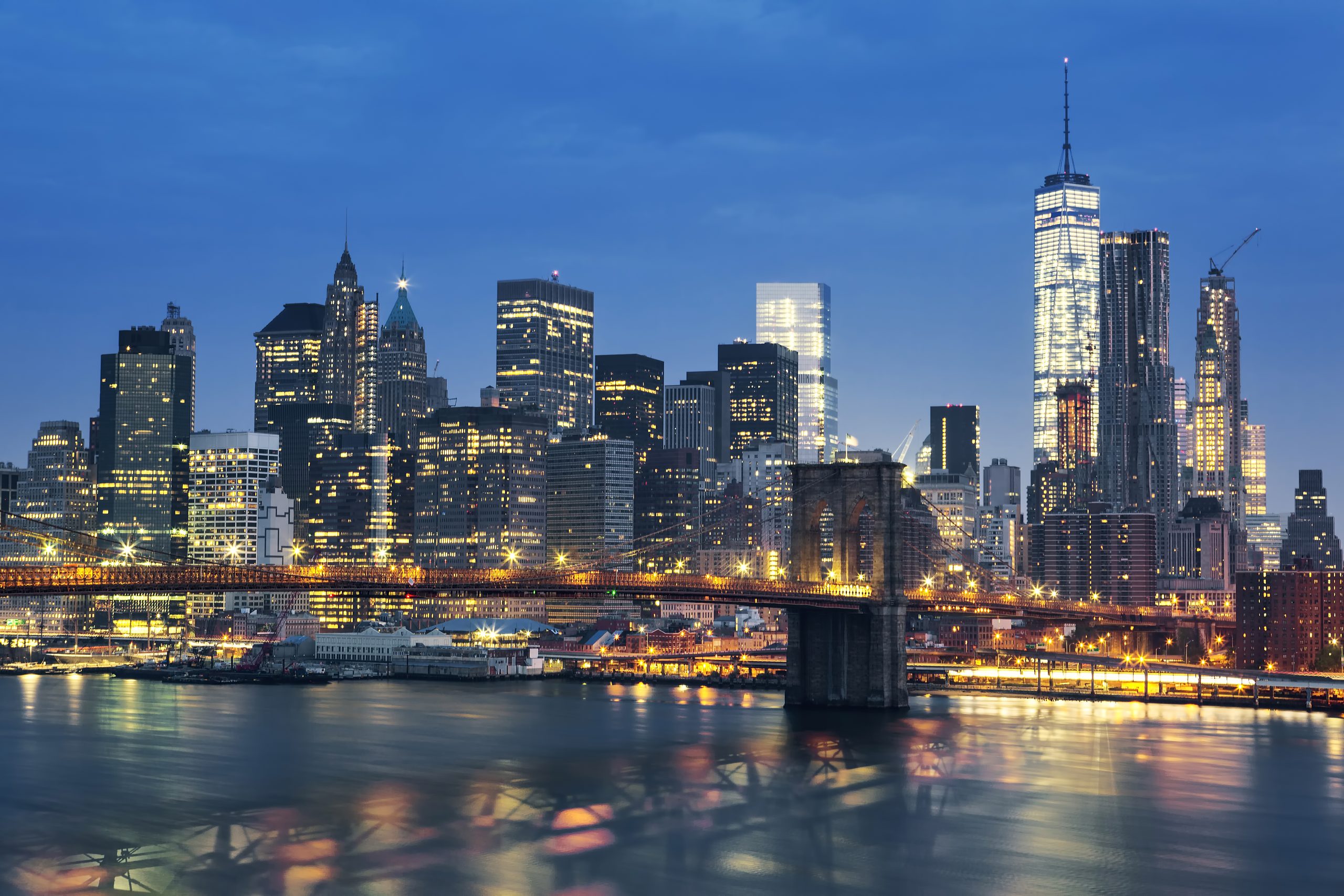 New York City skyline at dusk